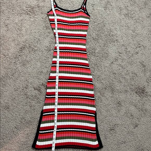 SOLID & STRIPED Red Pink Green Striped Ribbed Midi Dress - Picture 11 of 15